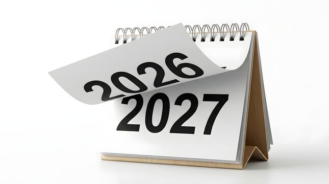 Calendar page flipping from year 2026 to 2027