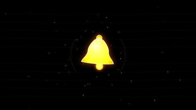 Glowing Golden Neon Notification Bell Ringing Icon Motion Graphic Loop