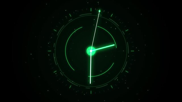 Futuristic Cyber Glowing Green HUD Clock Time Motion Graphic Loop