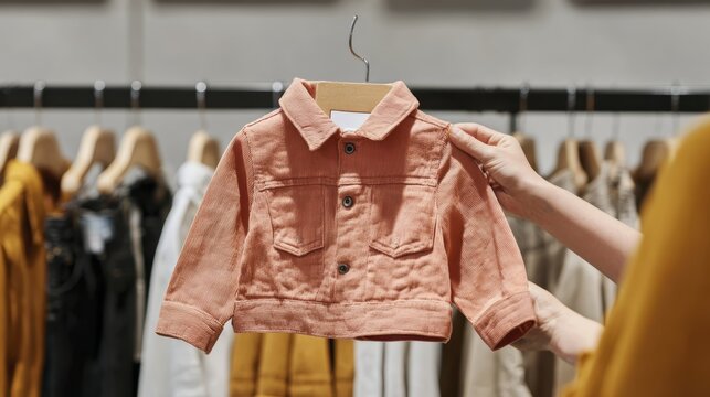 Cozy autumn fashion for kids: stylish pink jacket in boutique setting