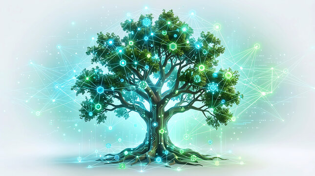 Digital technology network tree conceptual graphic illustration for future data