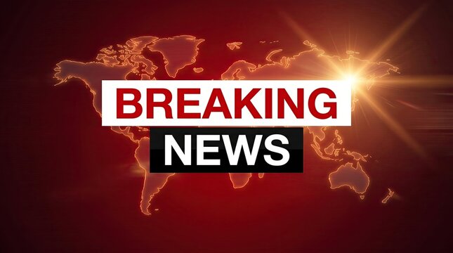 Breaking news background with world map and glowing light effect