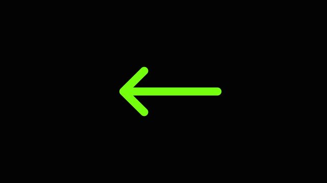 Bright neon green arrow icon pointing to the left on a black background a high contrast graphic element displaying lime directed