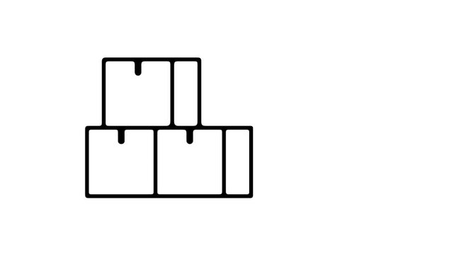 Modern 2D flat animation of a cardboard box stack appearing and sliding sideways together. Seamless motion graphic with transparent background for e-commerce and warehouse transit.