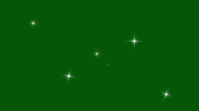 Sparkle twinkle star animation, glowing white doodle stars, glitter shine bursts, retro flat vector style, blinking cartoon effects, chroma key green screen seamless video. 4K
