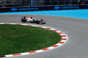 Obraz premium May 24, 2026, Montreal, Canada, Esteban Ocon races a Haas F1 car at Circuit Gilles-Villeneuve. g.