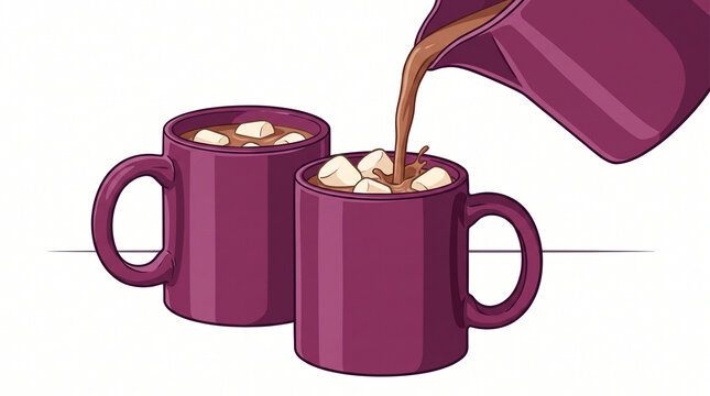 Warm mug of hot cocoa with marshmallows being poured  