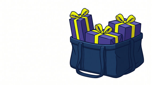 Gift bags filled with colorful presents and ribbons  