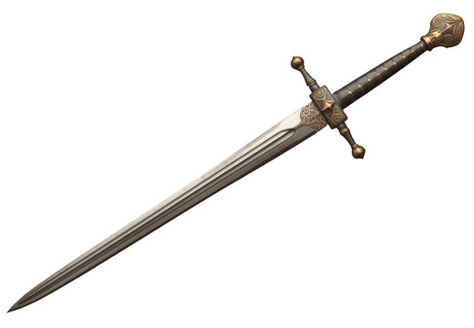 Ornate medieval fantasy longsword on transparent background