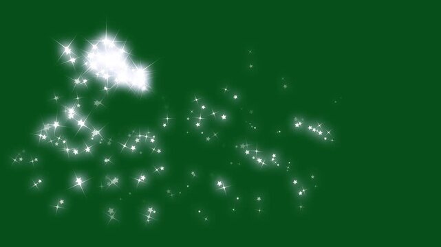 Sparkling star twinkle glitter white cartoon doodle animation, with magic sparkle glitter line stars and shining particles stars line, magic dust fairy dust wand glitter stars trail. green screen 4k