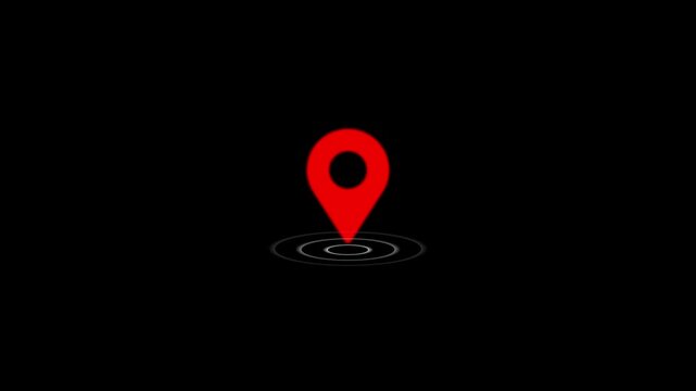 GPS location pointer animated with radio wave, location pointer, pin icon on black background.