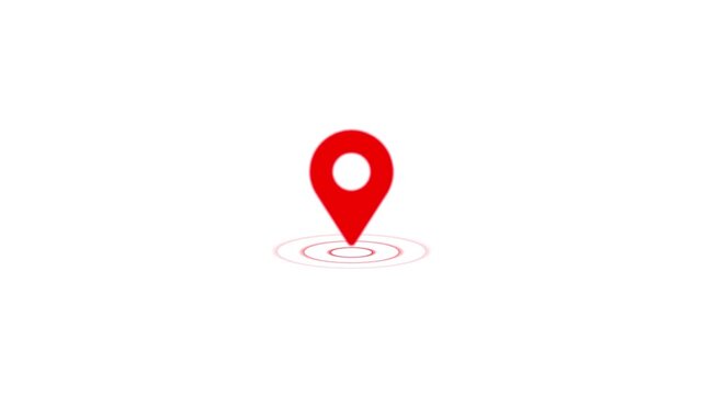 GPS location pointer animated with radio wave, location pointer, pin icon on white background.