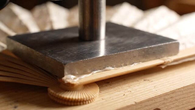 Fan Unfolding Animation with a Metal Plate Pressing Down, Creating a Gentle, Looping Motion for Abstract Background Footage.