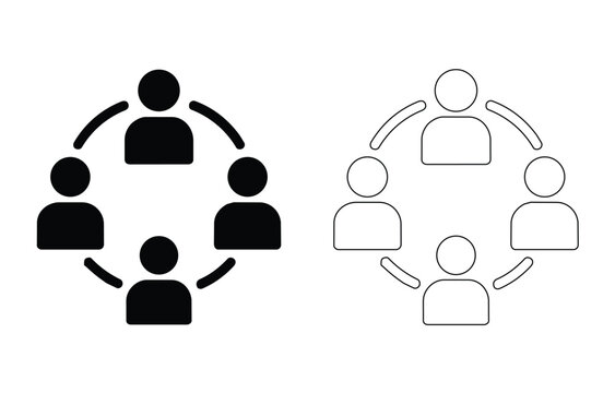 Teamwork icon Set with people figures connected in circle symbolizing collaboration, community and partnership. Network for business, teamwork, connection and communication. Editable Stroke