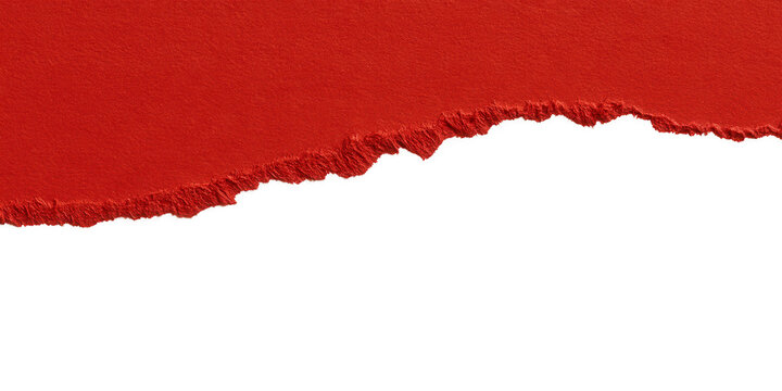 Red torn paper edge texture featuring rough fibrous details for creative layouts.