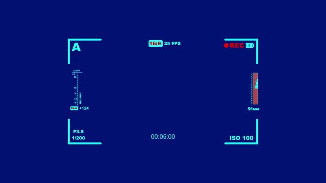 Camera recording overlay with clean cinematic viewfinder and digital HUD elements on dark background. Cinematic camera hud minimal style with recording overlay and digital screen elements. 4K Video