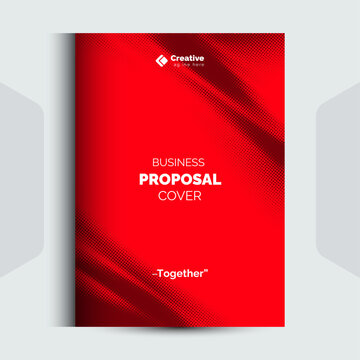 Modern business proposal document cover template with red wavy abstract background design