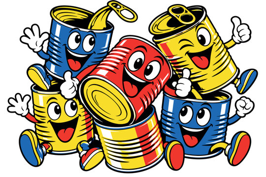 Vsai happy smiling anthropomorphic cans promoting recycling
