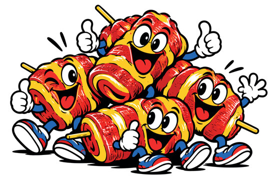 Vsai group of happy kebab skewers giving thumbs up