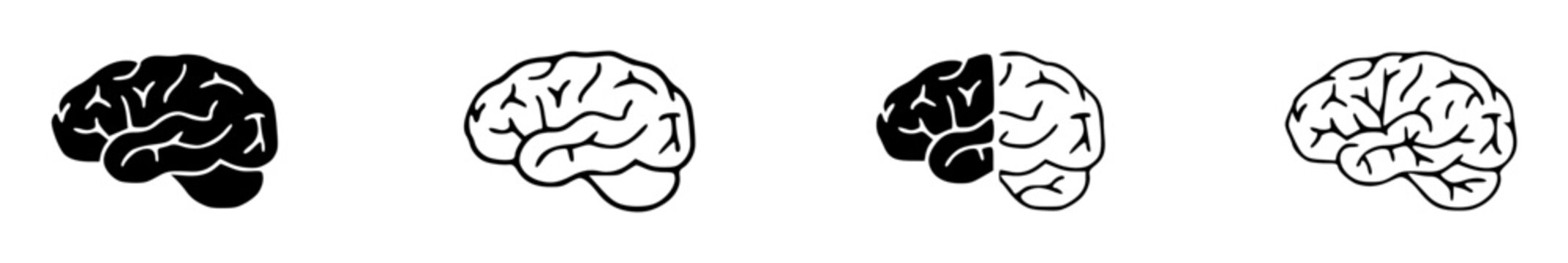 Set of four minimalist human brain icons arranged in a hor hrp hsd UZOi61d7oIc0Gg set with simple line art design featuring outline, illustration, graphic elements with clean design and vector art