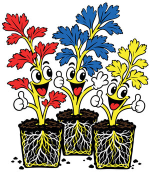 Vsai cartoon happy plant characters giving thumbs up