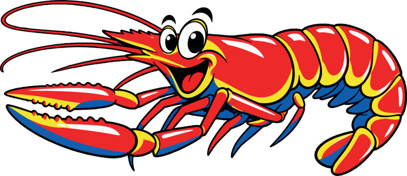 Vsai red cartoon lobster character smiling with claws
