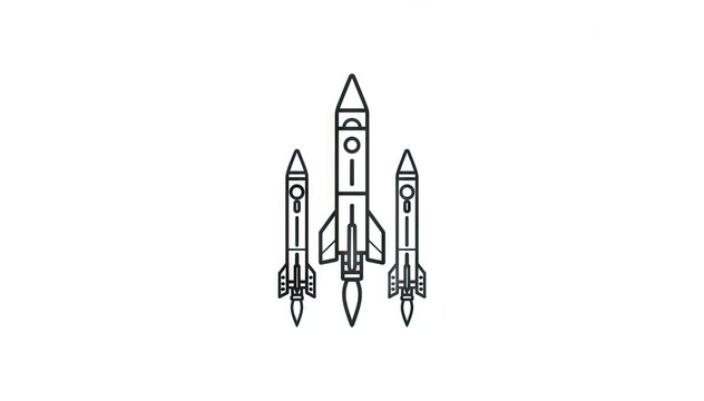 Three linear rocket icons minimalist illustration