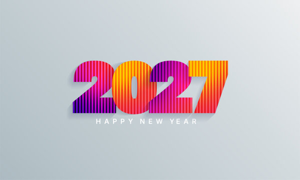 New Year 2027 greeting card, futuristic numbers from ribbed textured fractal glass with neon colors. Perfect for flyers, web, banners, leaflets, postcards, calendars, posters.Vector illustration