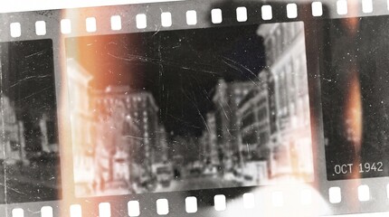 Obraz premium Old film texture with scratches, noise and light leaks. Realistic transparent overlay film texture in black-white, dust and grain. Distressed retro movie or photo negative effect of cinema nostalgia