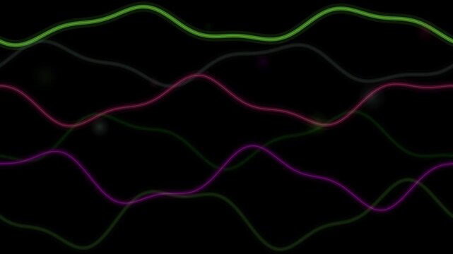 Abstract colorful digital wave lines moving on black background