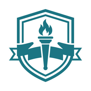Shield with torch and ribbon icon