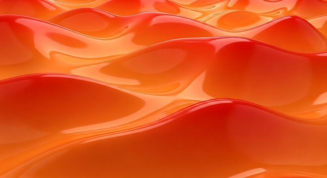 Vibrant orange and red liquid waves abstract glossy texture background