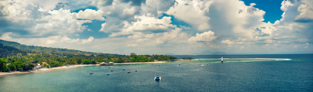 Senggigi Beach Lombok Indonesia panoramic view with coastline and tropical sea