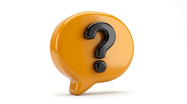 3D yellow speech bubble icon with a black question mark isolated on white background