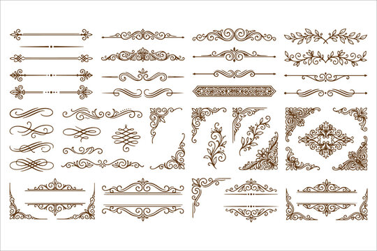 Elegant vintage decorative borders and ornaments collection in black and white