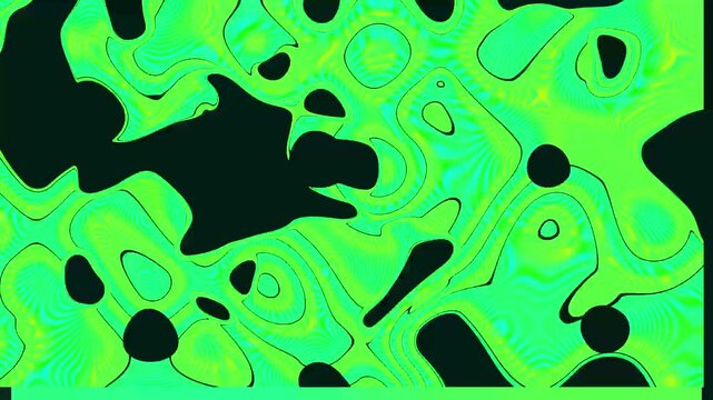 Organic fluid shapes animation blends green and black textured curves. Smooth liquid contour ripples move across these fluid shapes. Moody artistic surface depth defines the organic fluid shapes.
