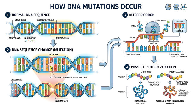 Scientific diagram showing the mechanism of how DNA mutations occur