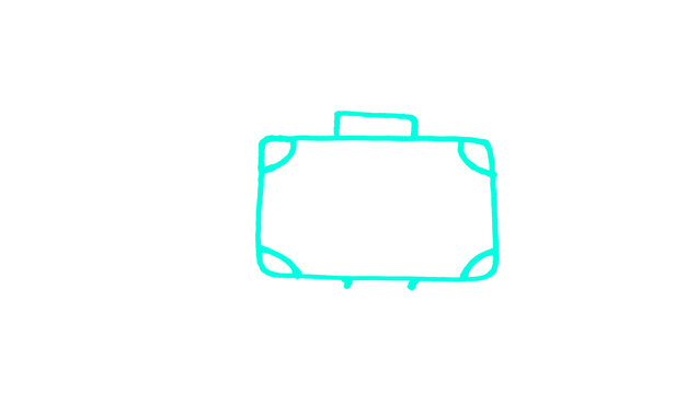 Turquoise suitcase outline icon featuring suitcase, luggage, travel, bag, turquoise, cyan, outline, with clear contours, balanced spacing, recognizable forms, and strong color definition presented as 