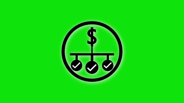 Financial hierarchy diagram animation displays dollar and check marks. Profitable banking money structures track on the hierarchy diagram. Corporate wealth investment analytics drive this diagram.