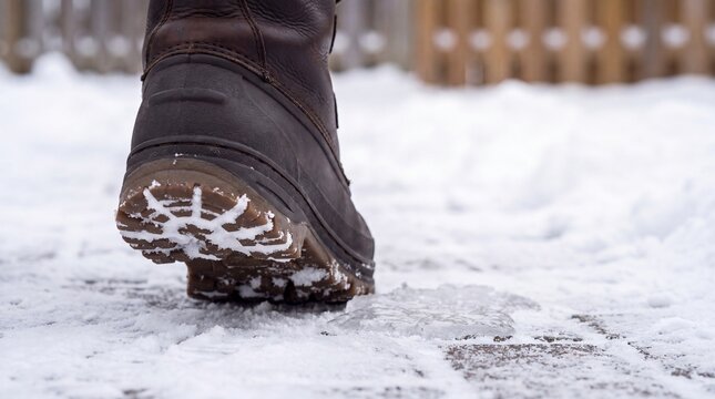 Winter Boot Tread on Snowy Icy Ground for Traction