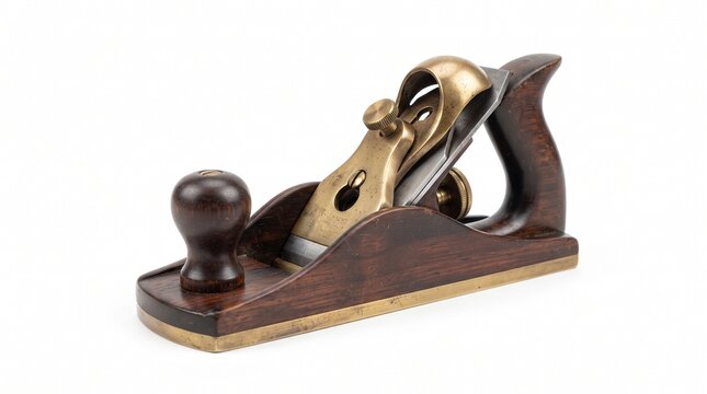 Professional woodworking hand plane for carpentry tools, furniture making, workshops, restoration and woodworking equipment catalogs. Isolated on White background.