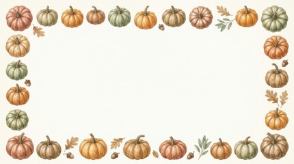 Fototapeta premium Decorative autumn pumpkin border with fall leaves for seasonal design
