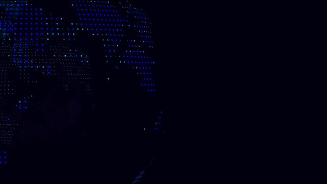 Digital globe animation displays illuminated planetary nodes. Global telecommunication networking routes on digital globe animation. Worldwide tracking stations use globe.