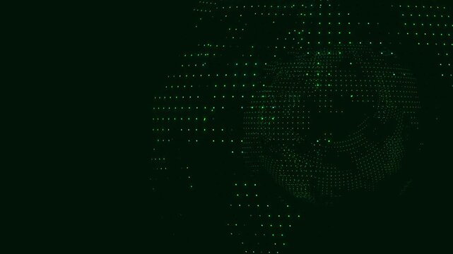 Digital globe animation rotates with fine particle continents. Global telecommunication telemetry guides this digital globe animation. Worldwide satellite networks use globe.