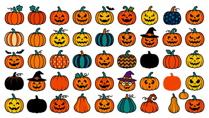 Obraz premium Large Collection of Halloween Pumpkin Vector Icons