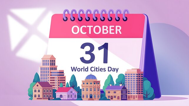 World cities day on october 31st with calendar and city skyline illustration