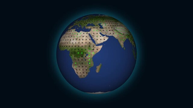Digital globe animation marks precise geographic destinations. International logistics waypoint tracking guides digital globe animation. Global transport teams use globe.