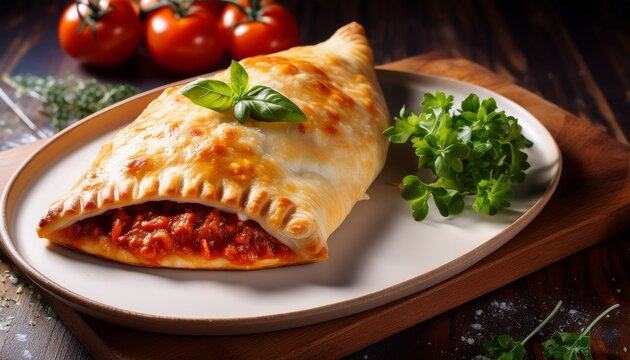 delicious cheesy calzone filled with rich tomato sauce and fresh herbs perfect for a comforting meal