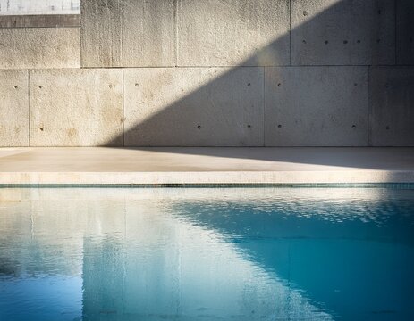 sunlight reflections on concrete wall and pool water