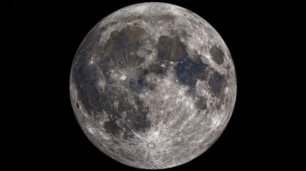 Fototapeta premium Ultra Detailed Full Moon Phase with Realistic Cratered Lunar Surface Isolated on Black Background